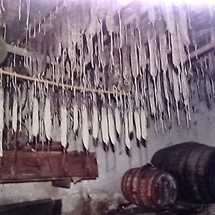 Llonganisses curant-se al celler